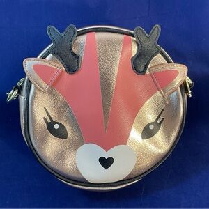 Betsey Johnson Luv Betsey Pink Lip Little Gold Deer Bag Snakeskin Handle